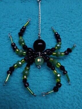 Hand Crafted Black and Green Beaded Spider Necklace